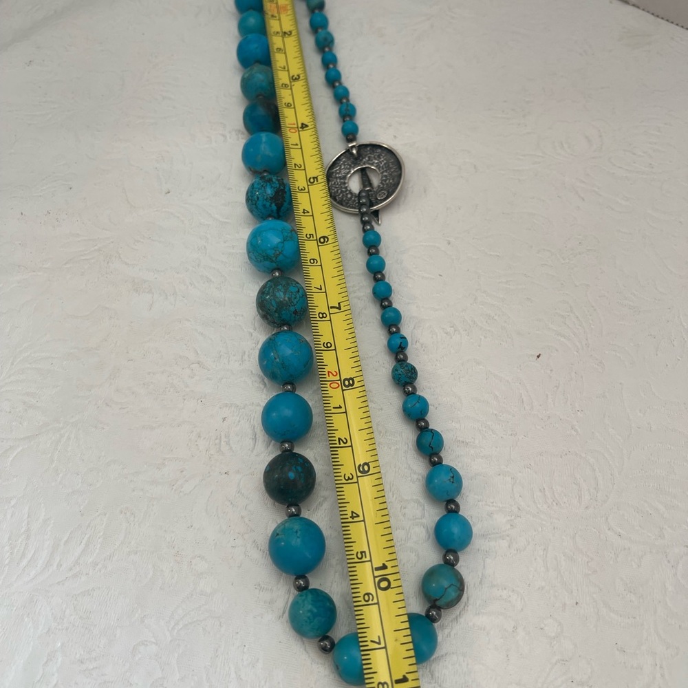 Vintage Persian Turquoise Graduated Bead Strand 22” Necklace Pendant Marked 96g - Picture 16 of 16